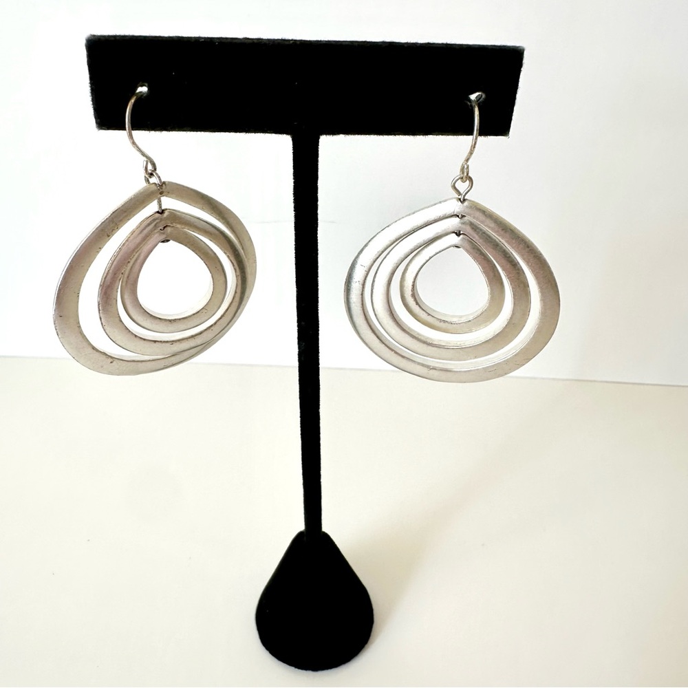 KCR SILVER Teardrop Multi-Hoop Statement Earrings with 3D movement